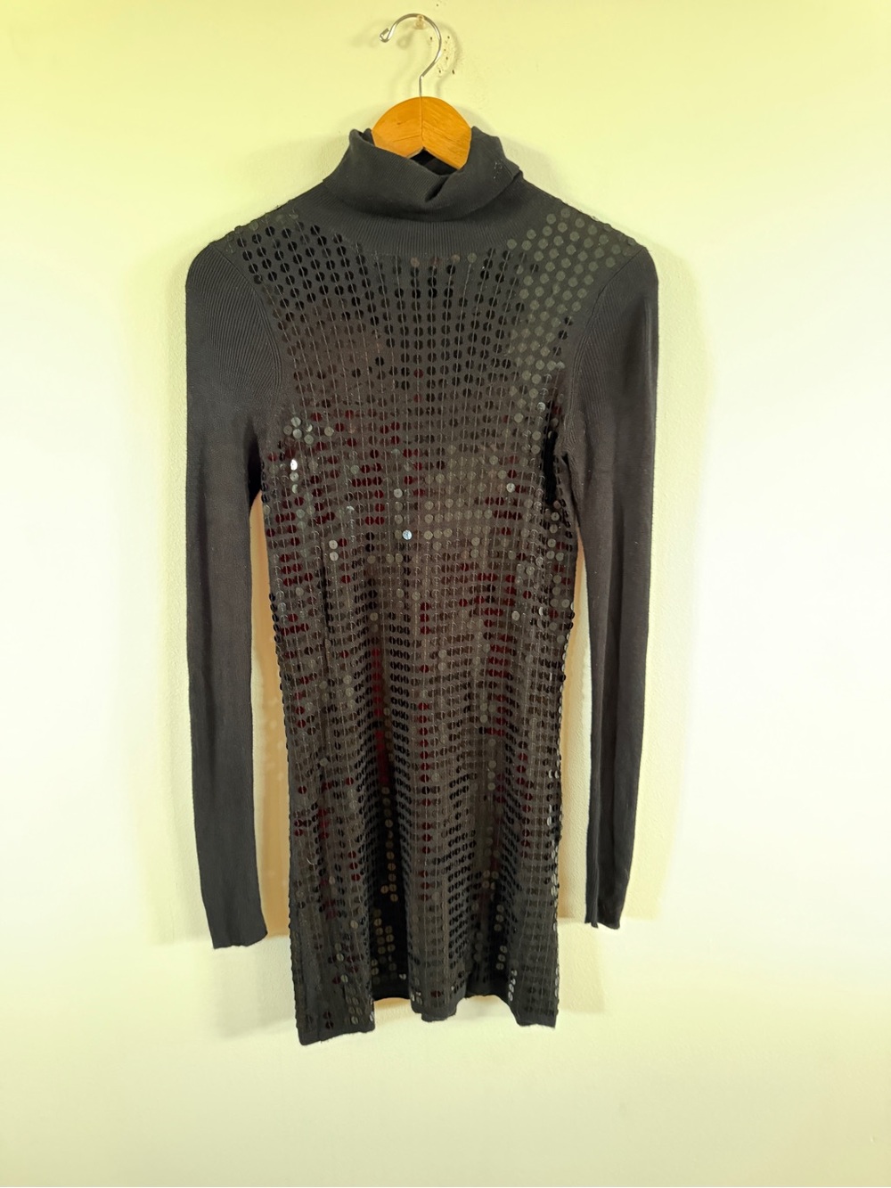 Alice + Olivia Black Long-Sleeve Turtleneck Sequin Dress XS